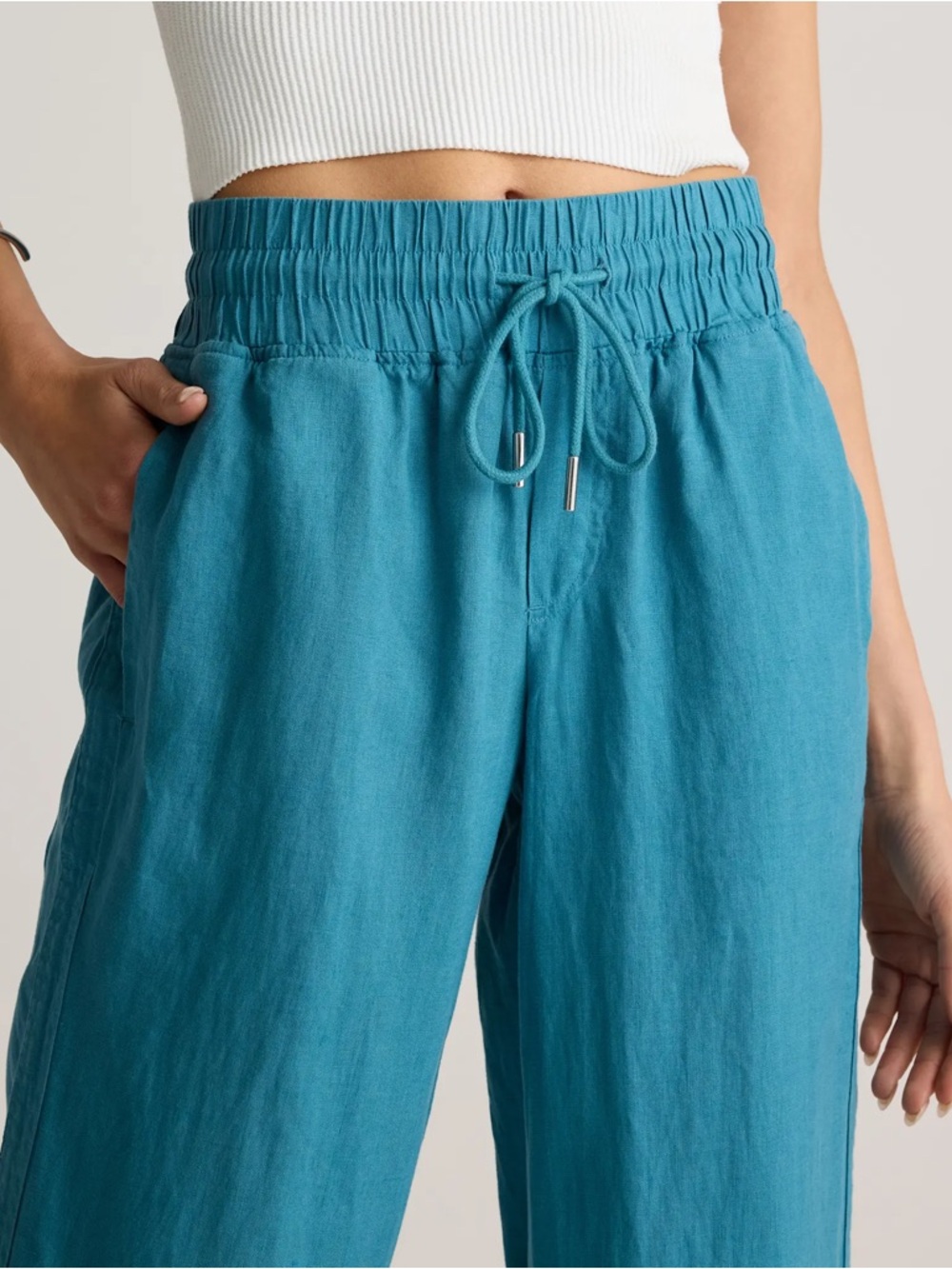 Quince 100% European Linen Wide Leg Pant Mineral Blue Teal XL Drawstring Coastal - Picture 2 of 12